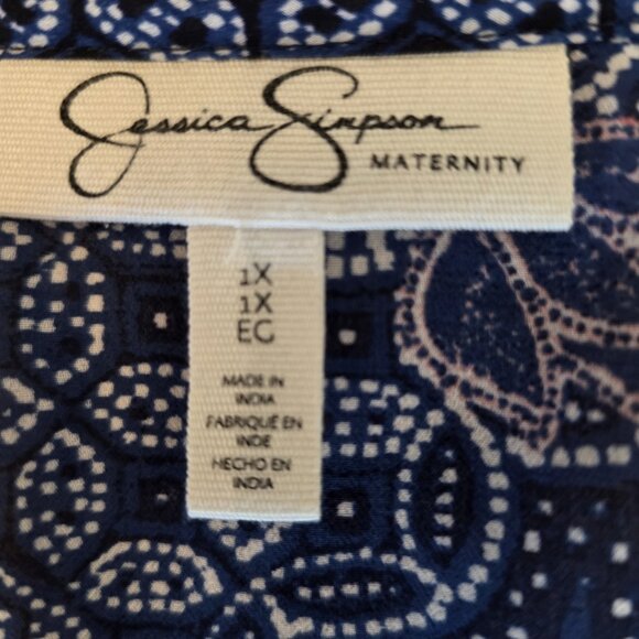 🔴 Jessica Simpson Maternity Top Womens 1X Blue Red Floral Asymmetrical Tunic - Picture 8 of 13